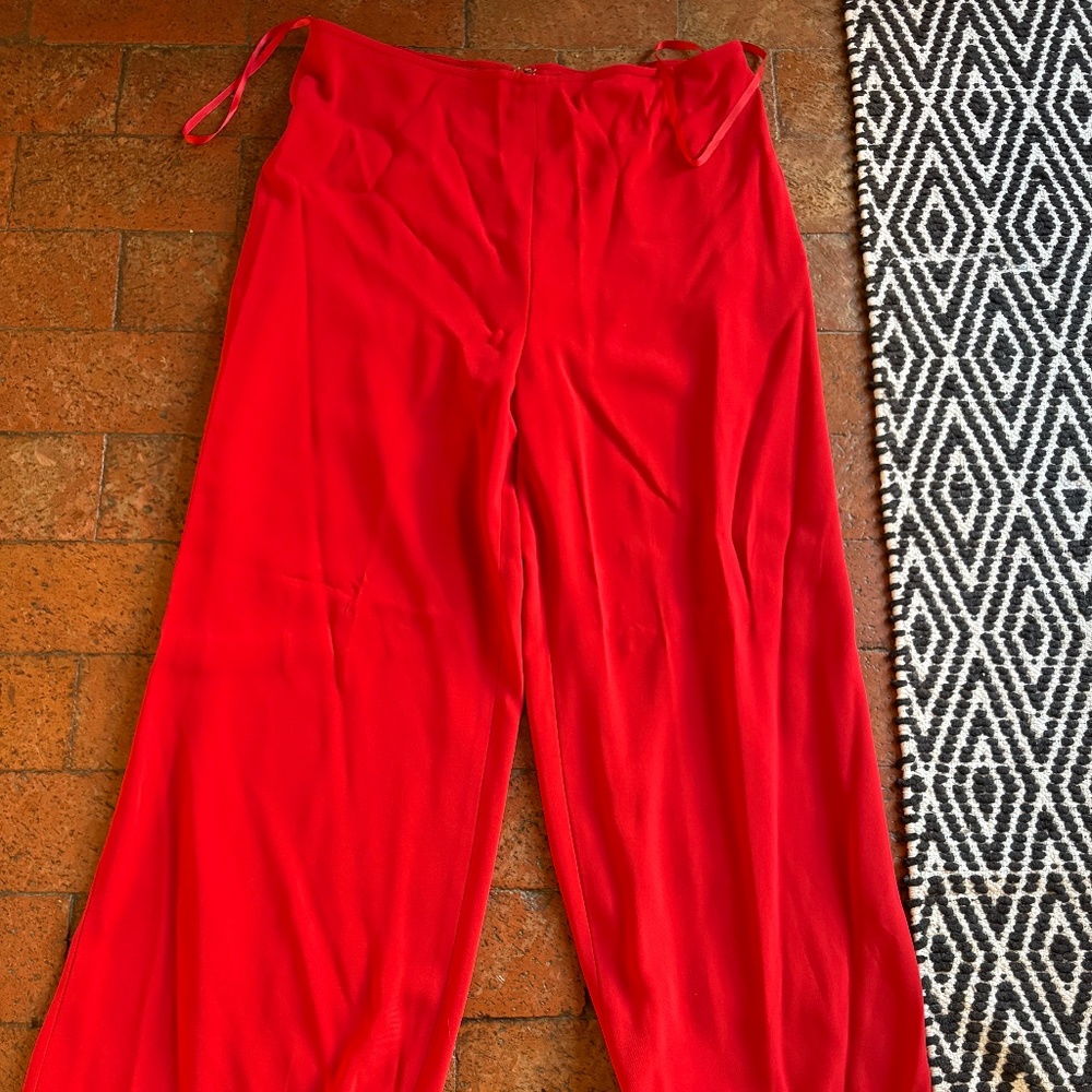 Linda Allard for Ellen Tracy Red Wide Leg Pants | Vintage Designer